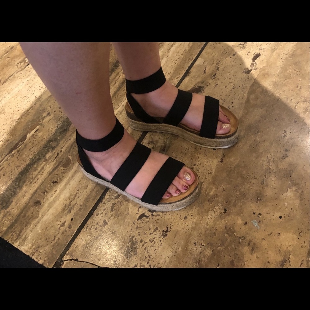 Black Platform Sandals - Stretch Band